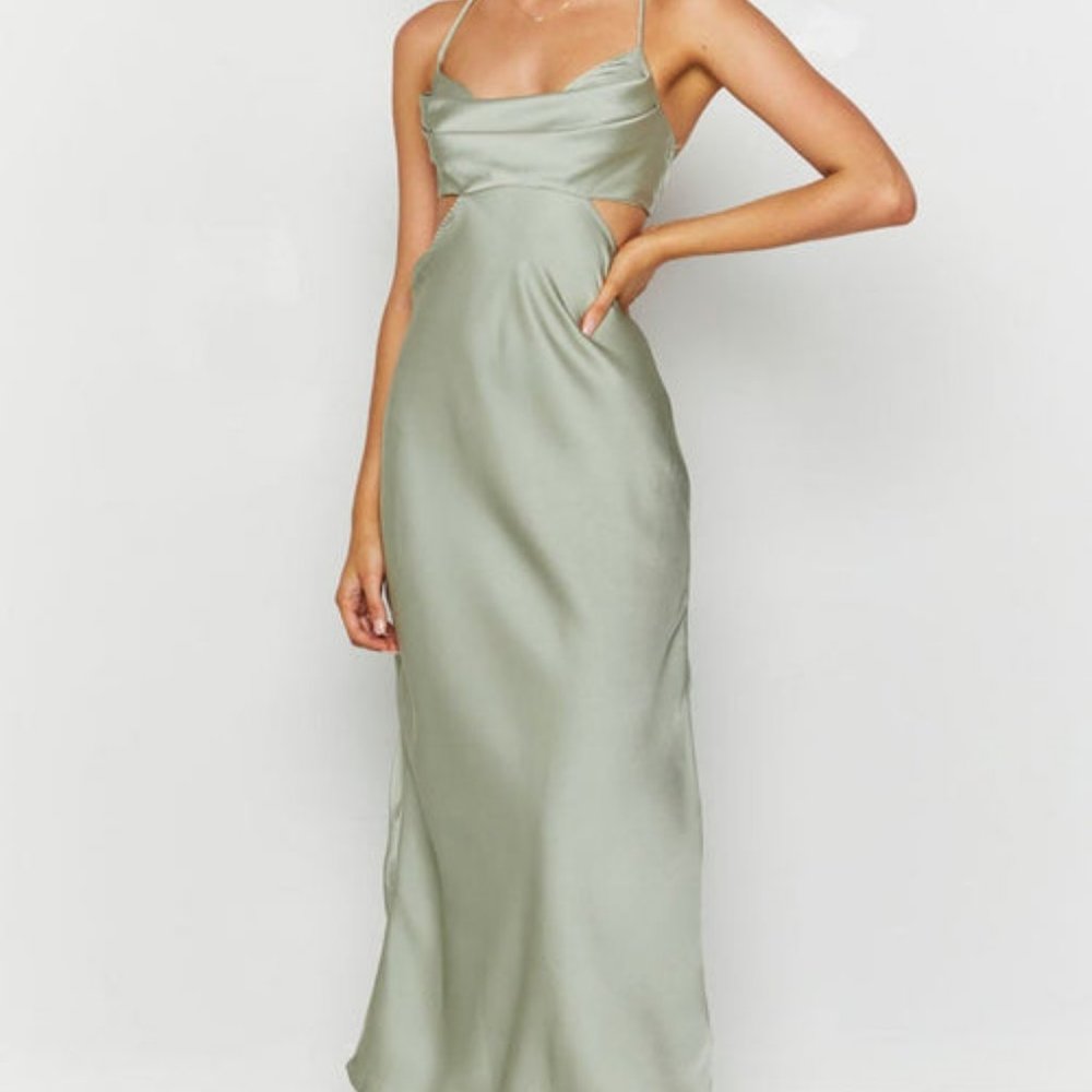 NWT Beginning Boutique Cut Out Maxi Dress Sage
